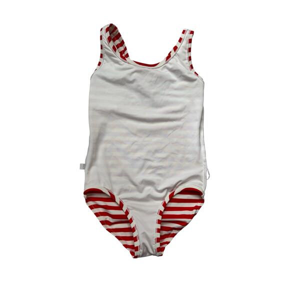 PRIMARY Red & White Stripe One Piece Bathing Suit Size 6-7 Kids Racerback Swim - Picture 4 of 5
